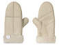 Ein Paar cremefarbene Lederhandschuhe mit Pelzbesatz von der Marke Sansisbar.