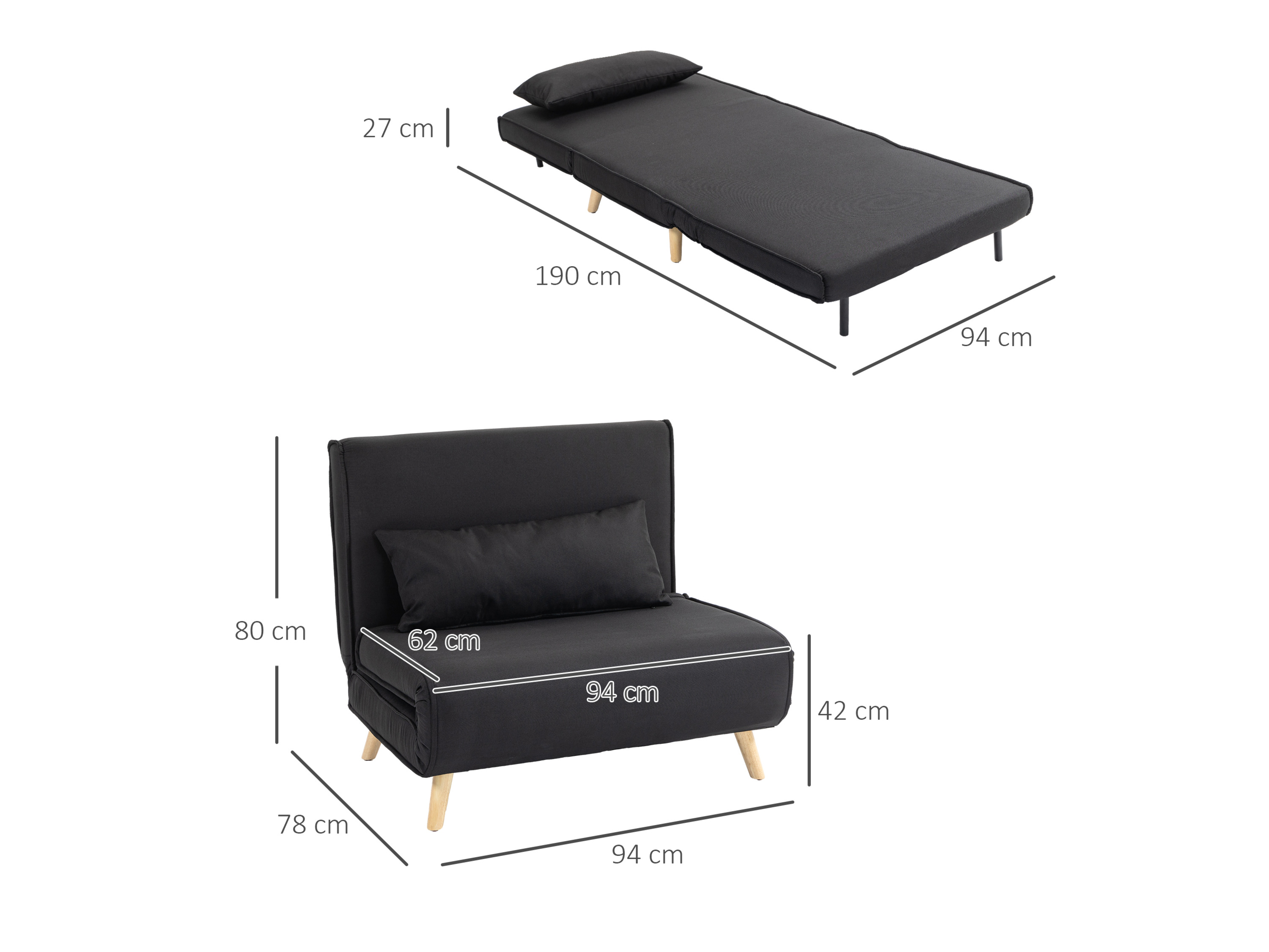 Thumbnail - HOMCOM Schlafsessel (Breite 94 cm, Anthrazit)
