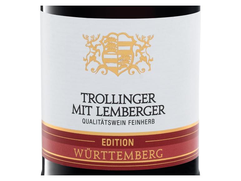 Rotweinflasche Trollinger mit Lemberger, Qualitätswein feinherb, Edition Württemberg.