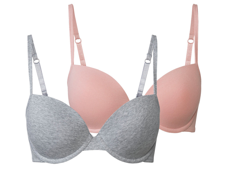 Zwei BHs in Grau und Rosa.
