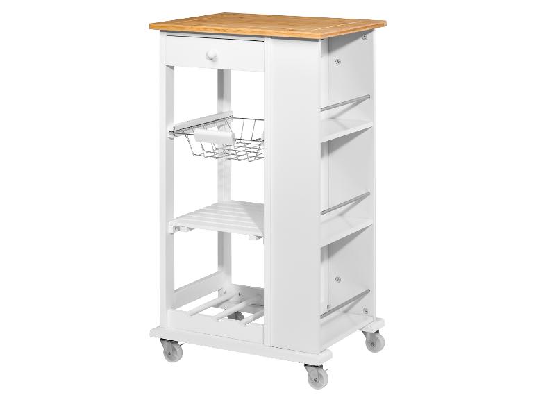 Weißer Küchenwagen mit Bambusplatte.