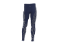 Dunkelblaue Sportleggings mit vertikalen Streifen und einem kleinen Logo auf der Rückseite.