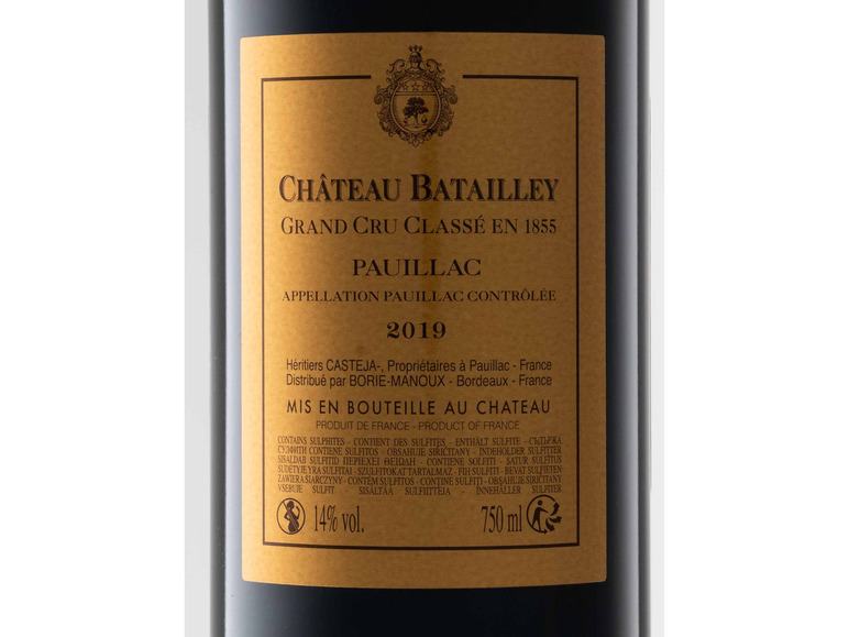 Gehe zu Vollbildansicht: 6 x 0,75-l-Flasche Château Batailley Pauillac 5éme Grand Cru Classé AOP trocken, Rotwein 2019 - Original-Holzkiste - Bild 6