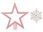 Ein rosa Stern und eine silberne Schneeflocke, Weihnachtsbaumschmuck.