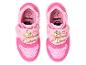 Rosa Kindersportschuhe mit Paw Patrol Figur Skye und Blumenmotiven.