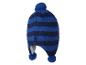 Blau-marineblau gestreifte Strick-Wintermütze mit drei Bommeln und Ohrenklappen