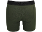 Dunkelgrüne Herren-Boxershorts mit schwarzem Gummibund, Rückansicht.