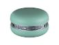 Mintgrüner tragbarer Bluetooth-Lautsprecher mit silbernem Gitter, der einem Macaron ähnelt.