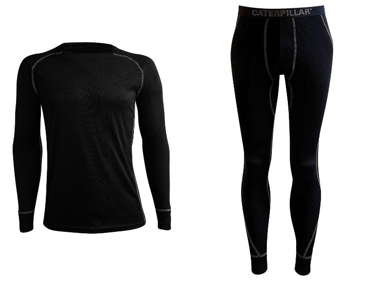 Schwarzes langärmeliges Thermoshirt und passende Thermoleggings mit Kontrastnähten.