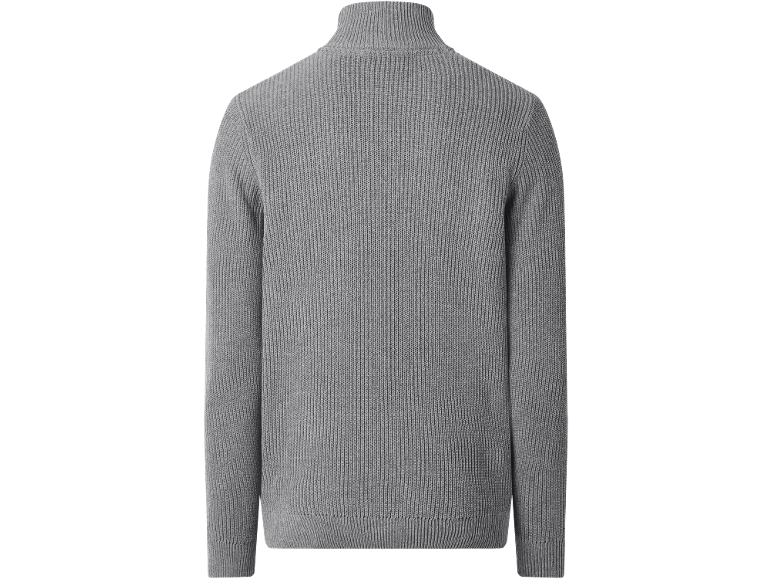 Herren-Rollkragenpullover in Grau mit Rippstrickmuster.