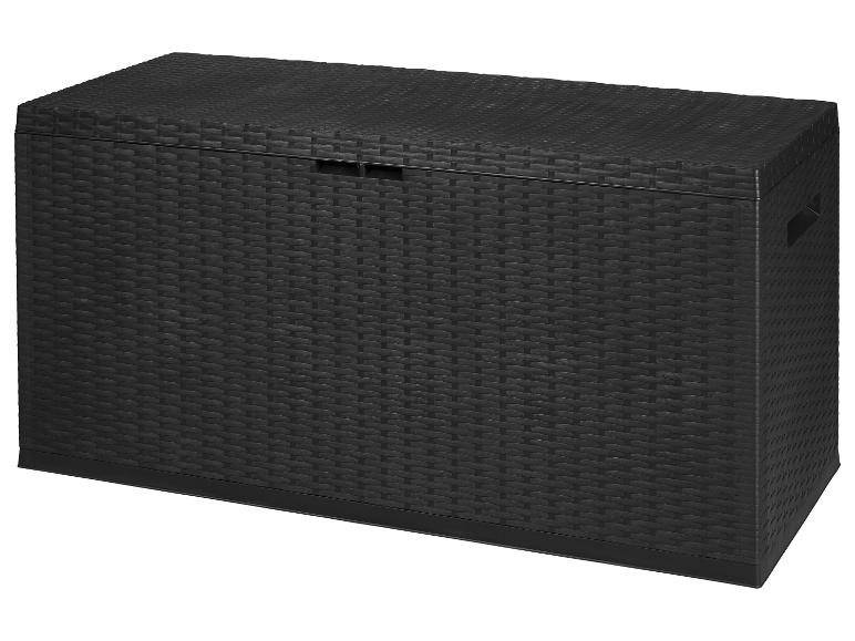 Schwarze Rattan-Aufbewahrungsbox für den Außenbereich