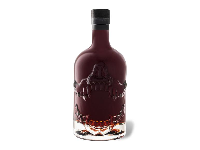 Flasche Halloween Black Rum Werwolf Edition mit geprägtem Wolfsmaul.