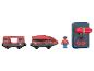 Roter Spielzeugzug, Figur und Fernbedienung für City Express.