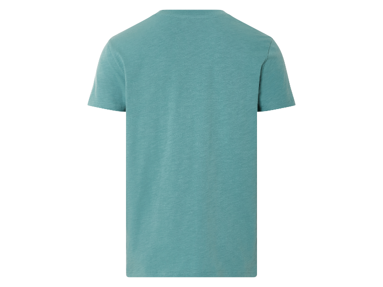 Kurzarm-T-Shirt in blaugrün, Rückansicht.