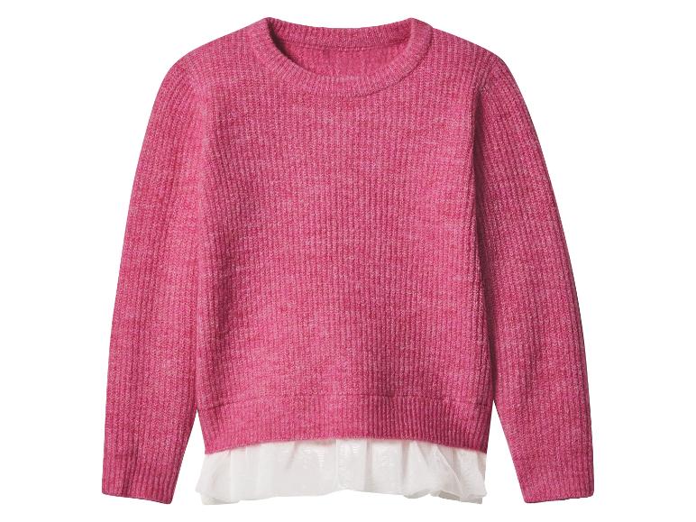 Rosa Strickpullover mit weißem Rüschensaum
