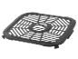 Schwarzes quadratisches Heißluftfrittiergitter mit Lochmuster und zentralem Griff.