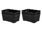 Zwei Sets schwarzer geflochtener Kunststoffkörbe zur Aufbewahrung.