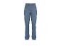 Eine blaue Jeans mit hohem Bund.