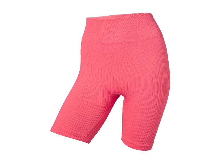 Pinke gerippte High-Waist-Radlerhose.
