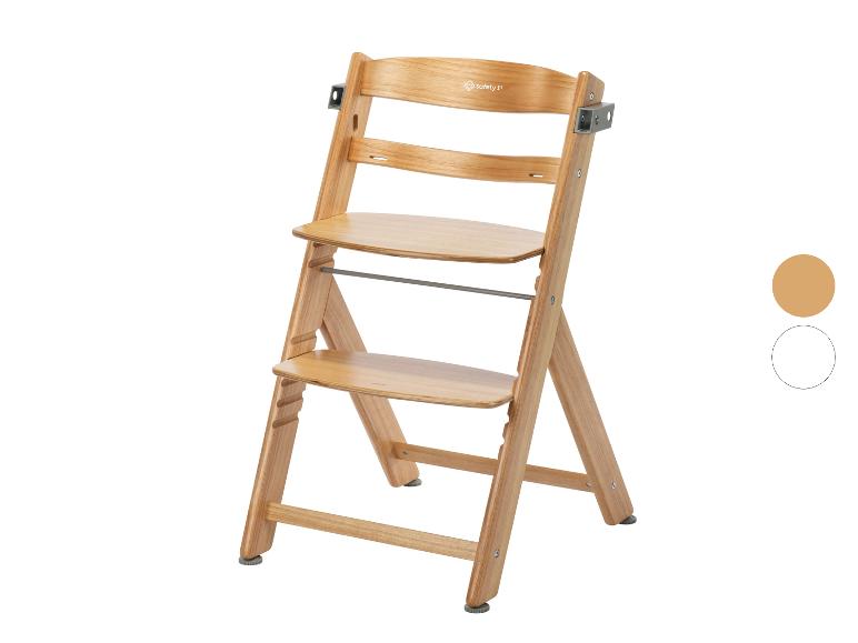 Hochstuhl aus Naturholz mit verstellbarer Sitzfläche und Fußstütze