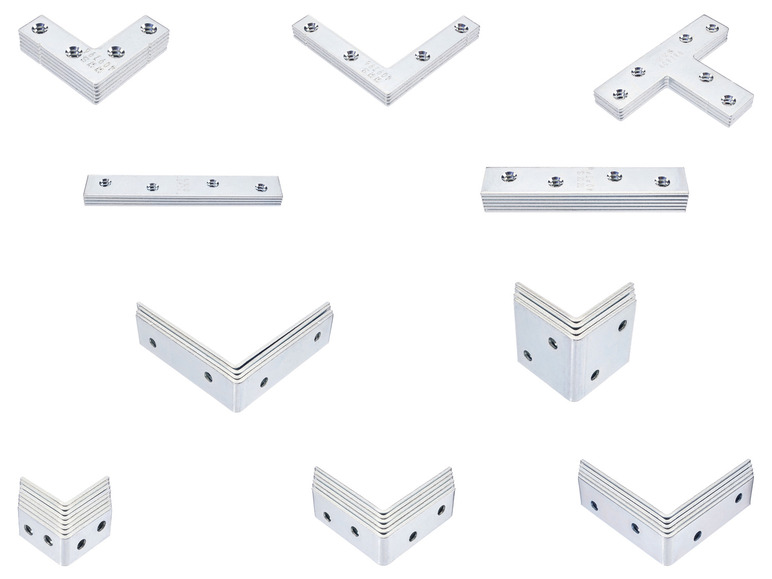 Verschiedene L-förmige und T-förmige Metallwinkel