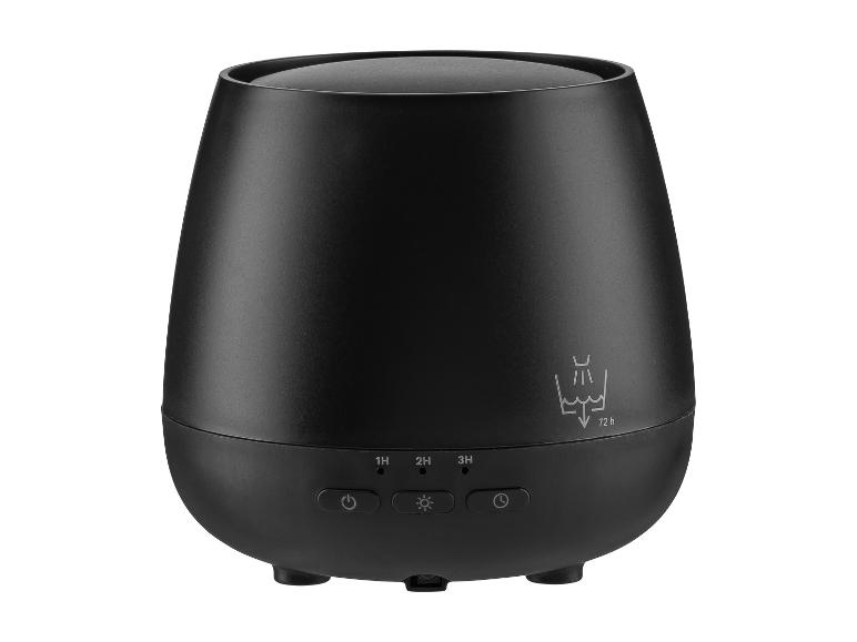Mattschwarzer Aroma-Diffusor mit Bedientasten und Symbolen für Zeit- und Lichteinstellungen.
