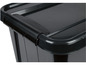 Schwarze Aufbewahrungsbox mit Deckel der Marke 'Plus-Tec'.