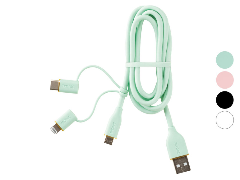 Gehe zu Vollbildansicht: TRONIC Lade- und Datenkabel, USB-A auf USB-C, MicroUSB und Lightning, 1 m - Bild 1