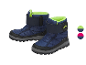 Blaue Kinder-Winterstiefel mit grünem Futter und Klettverschluss, in zwei Farben erhältlich.