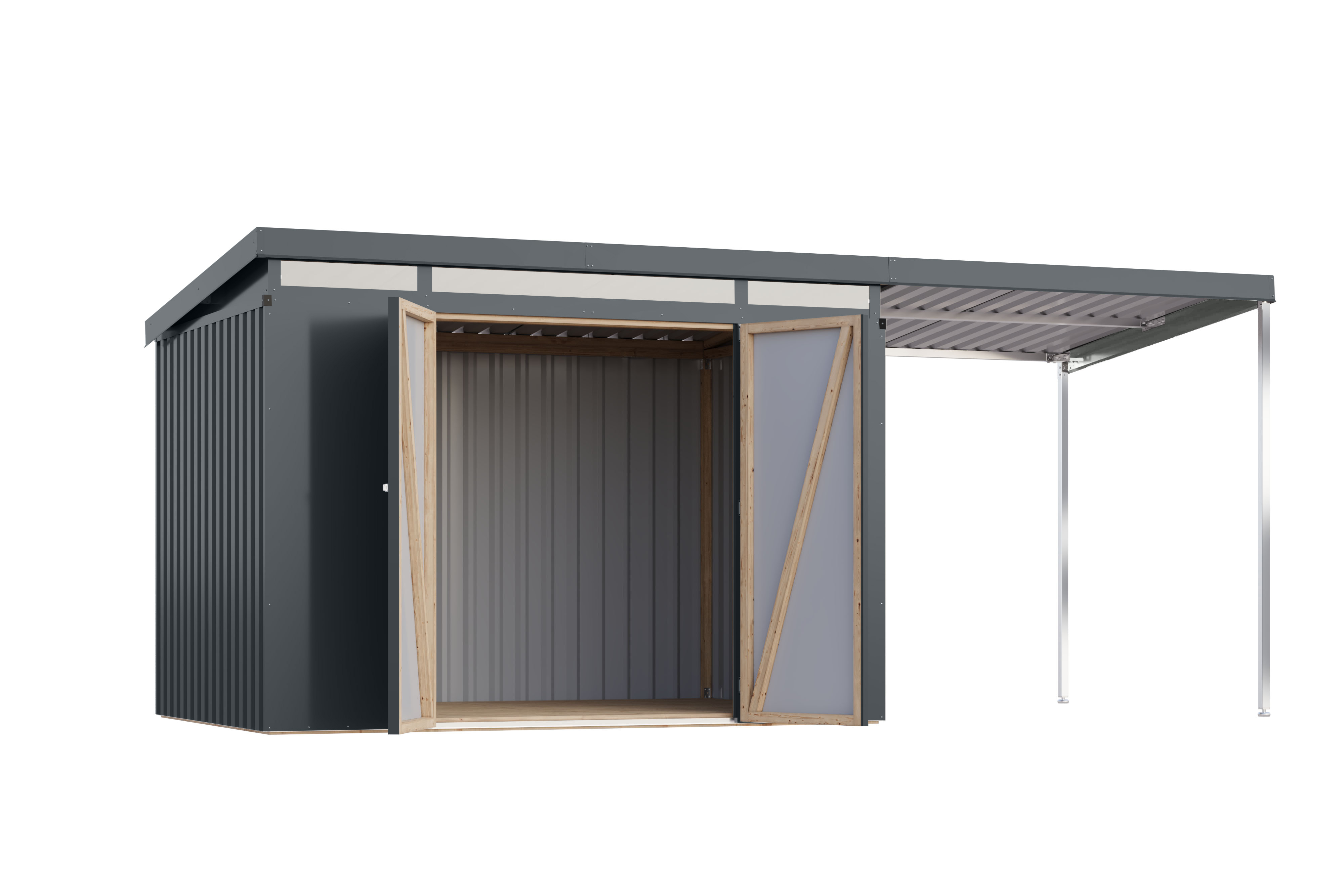 KARIBU Gerätehaus »Mantis« (mit Anbaudach, Anthrazit, 497 x 209 x 213 cm)