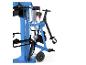 Blauer vertikaler hydraulischer Holzspalter mit Elektromotor und Rädern.