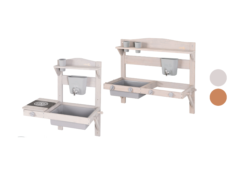 Roba Kinderspielküche mit zwei Spülen und Regalen, in zwei Farben erhältlich.