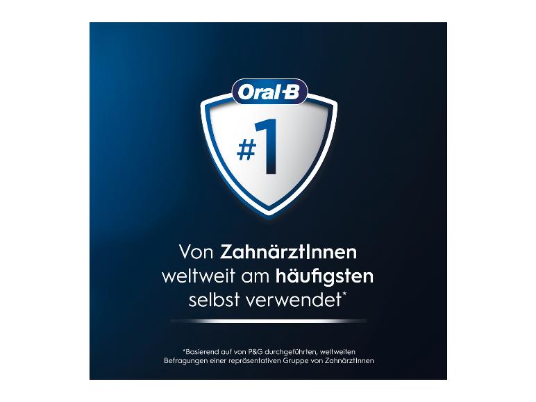 Oral-B Logo mit dem Text „#1 Von Zahnärztinnen weltweit am häufigsten selbst verwendet“.