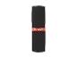 Gerollte schwarze Fitnessmatte mit orangefarbenem Band