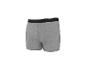 Graue Herren-Boxershorts mit schwarzem Bund und weißen Streifen.
