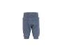 Blaugraue Fleece-Babyhose mit geripptem Bund und Bündchen.