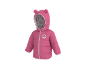 Rosa Kinderjacke mit Kapuze mit Ohren und einem Cartoon-Mausgesicht auf der Brust.
