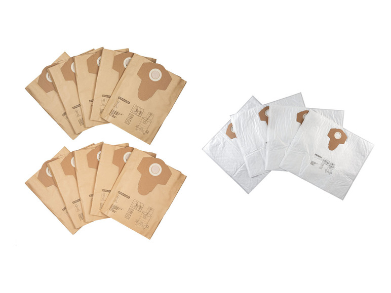 Braune und weiße Staubsaugerbeutel der Marke Parkside.