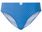 Ein blauer Slip mit weißen Punkten.