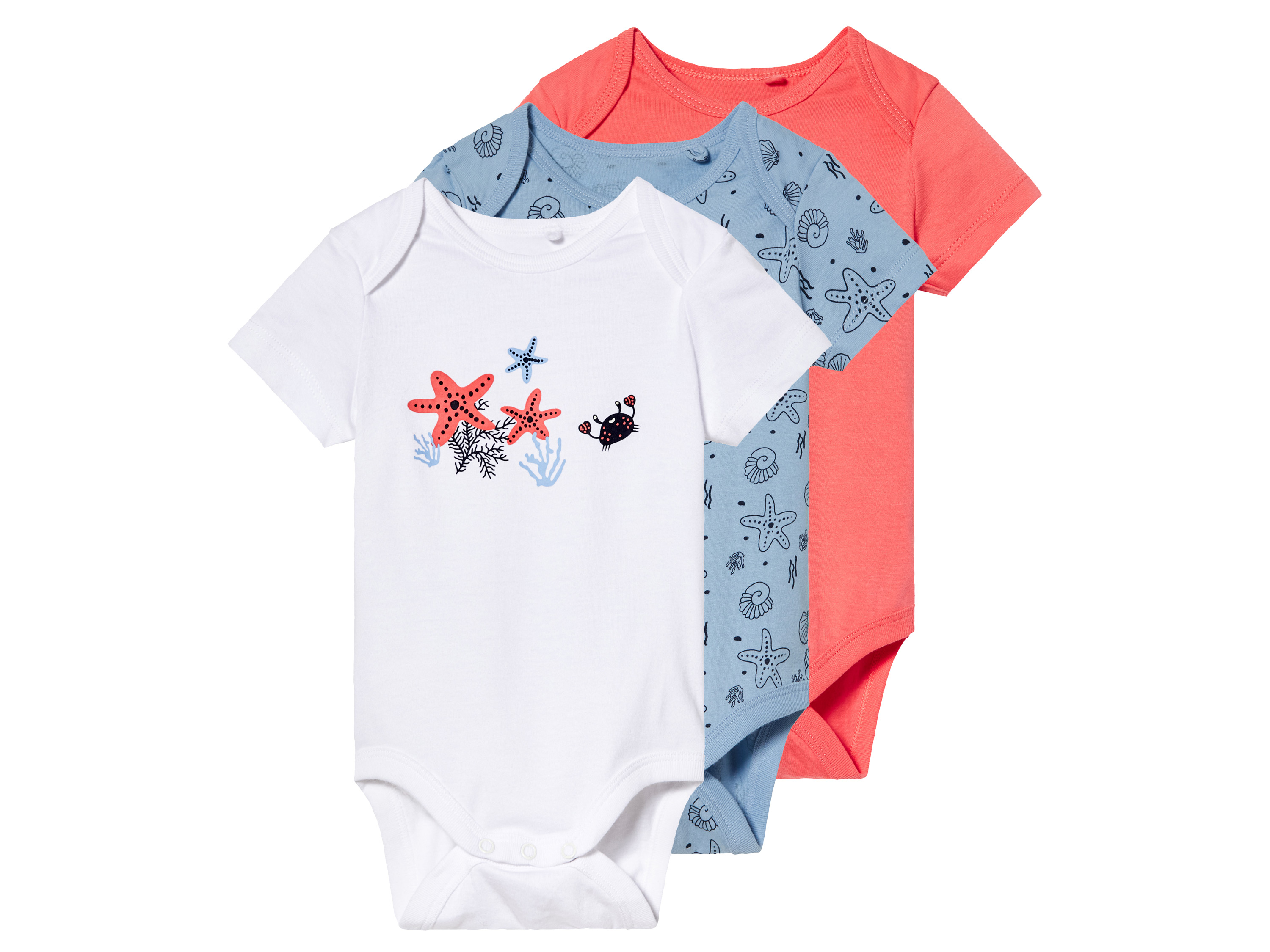 lupilu® 3 Paar Baby Mädchen Body kurzarm (74/80, koralle/hellblau/weiß) | 04335633063563