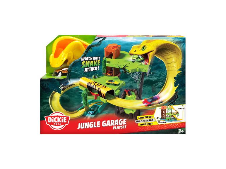 Dickie Toys Jungle Garage Spielset mit Schlangenangriff und Autolift.