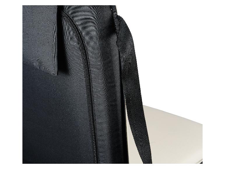 Schwarze Tragetasche mit Reißverschluss und Schultergurt.