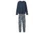 Blauer Herrenpyjama mit Langarmshirt und gemusterter Hose.