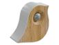 Moderner Smart-Home-Sensor aus Holz und Grau in Vogelform