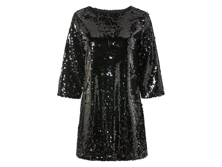 Ein schwarzes Kleid mit Pailletten und ¾-Ärmeln.