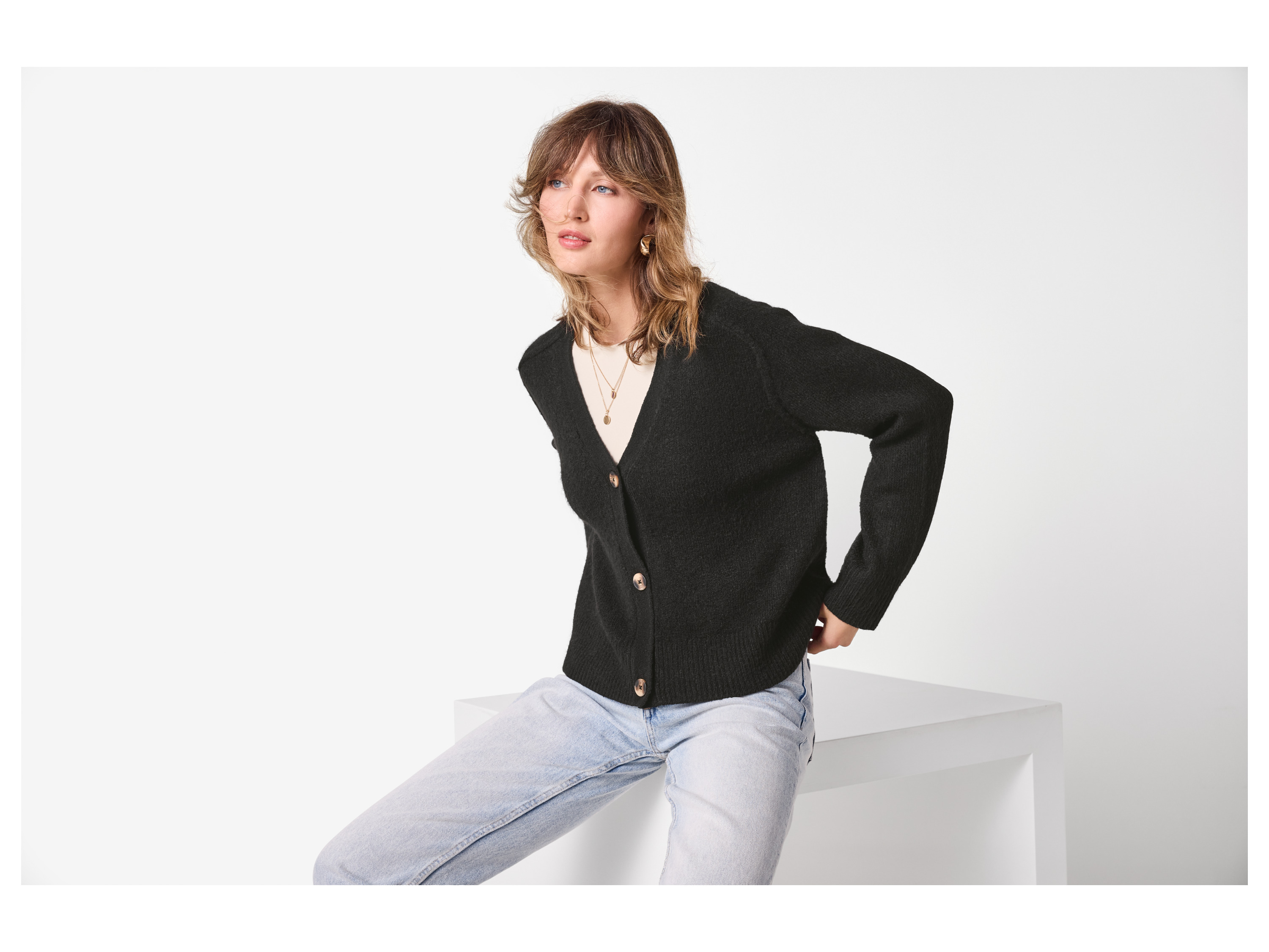 ESMARA® Damen Cardigan Grobstrick (Schwarz, XS(32/34)) – Bild 2 von 4