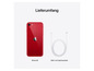 Ein rotes iPhone SE mit einem USB-C auf Lightning Kabel.