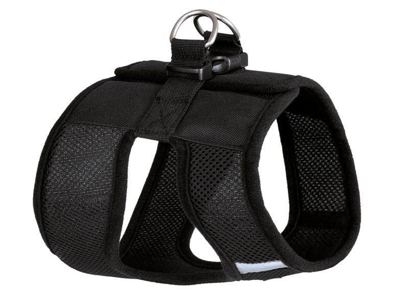Schwarzer, bequemer und atmungsaktiver Hundegeschirr.