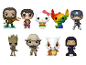 Figurensammlung mit Aquaman, Harry Potter, Hello Kitty, Stitch, Captain America, Groot, Usopp, Cubone und Imperator Palpatine.