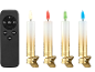LED-Kerzen mit Fernbedienung, farbigen Flammen und goldenem Clip-Sockel.